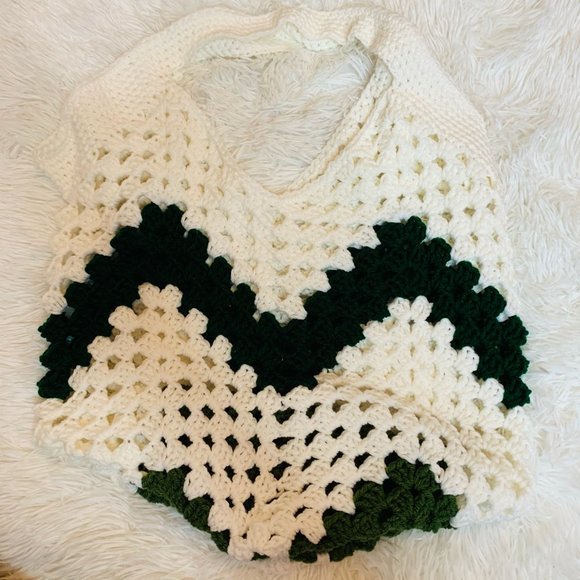 Tina Likes What Handbags - Handmade Crochet Yarn Bucket Bag Green White